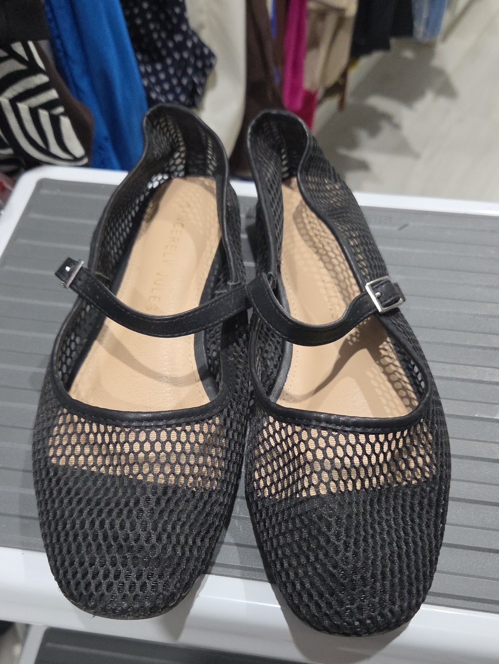Sincerely Jules Black Mesh Mary Jane Flats
